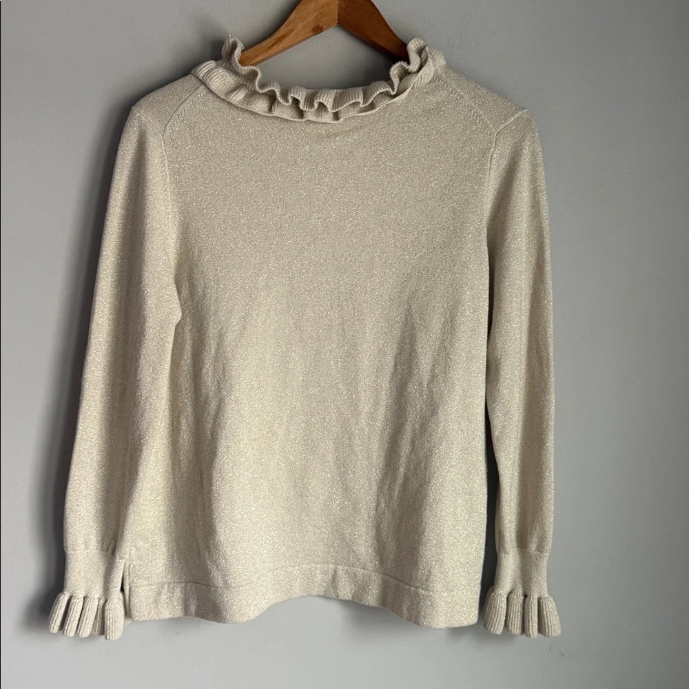 Tuckernuck Ivory Shimmer Edie Ruffle Sweater Large